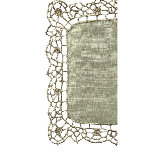 Set Of 10 Pale Yellow Linen & Crochet Doilies 7" X 5.5" Table Decor Wedding - Picture 5 of 13